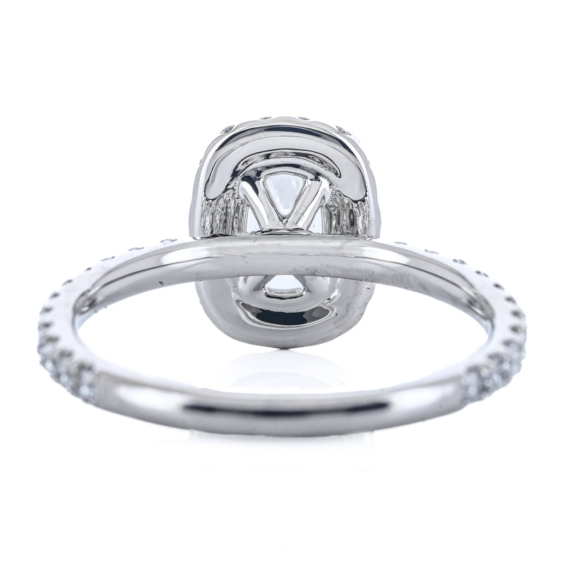 1.73CTW Cushion Diamond Engagement Ring -  Halo + Pavé Band - 950 Platinum