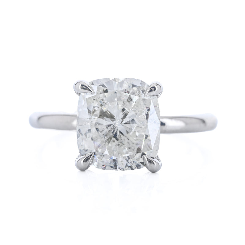3.08CT Cushion Diamond Engagement Ring - Solitaire - 14K White Gold