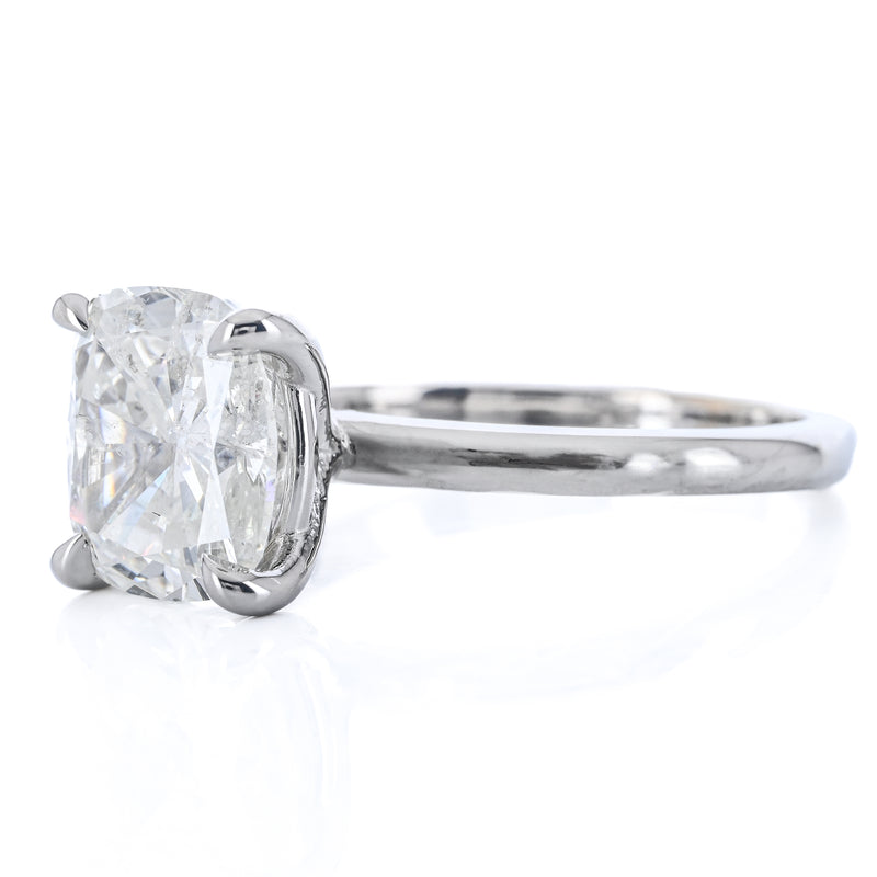 3.08CT Cushion Diamond Engagement Ring - Solitaire - 14K White Gold