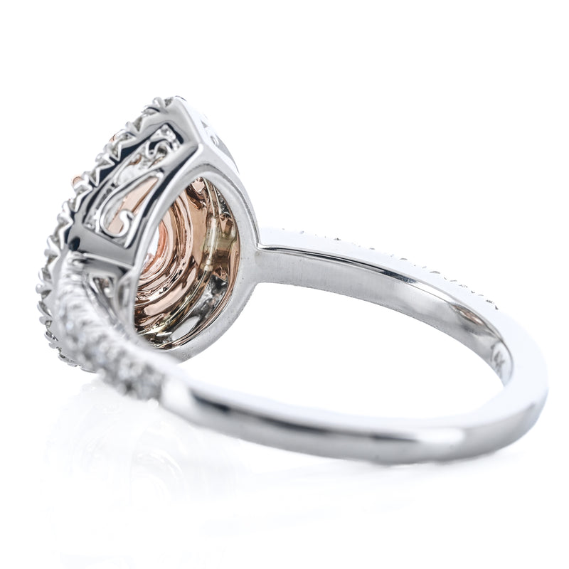 1.28CTW Pear Diamond Engagement Ring - Double Halo - 14K Rose Gold + 14K White Gold