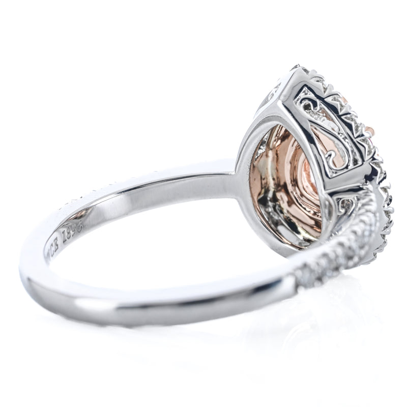 1.28CTW Pear Diamond Engagement Ring - Double Halo - 14K Rose Gold + 14K White Gold
