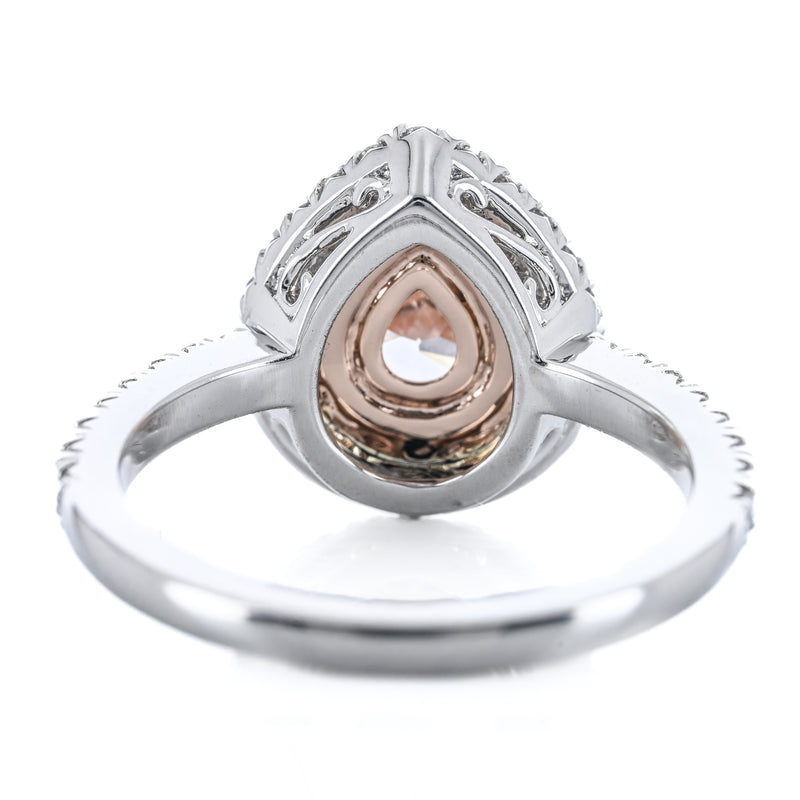 1.28CTW Pear Diamond Engagement Ring - Double Halo - 14K Rose Gold + 14K White Gold