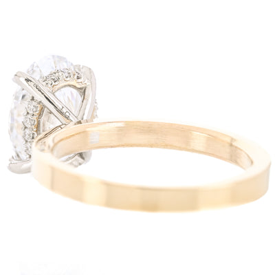 3.14CTW Oval Lab-Grown Diamond Engagement Ring, 3mm band - Hidden Halo + Solitaire - 14K Yellow Gold + 950 Platinum