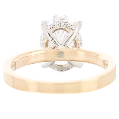 3.14CTW Oval Lab-Grown Diamond Engagement Ring, 3mm band - Hidden Halo + Solitaire - 14K Yellow Gold + 950 Platinum