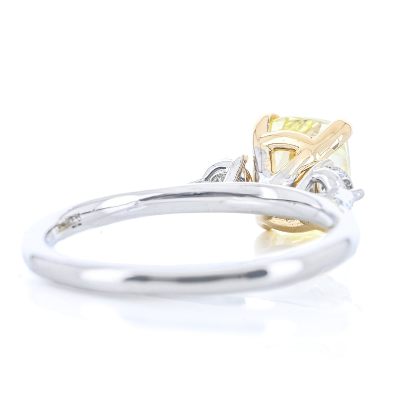 1.79CTW Fancy Yellow Cushion + Round Lab Grown Diamond Three Stone Engagement Ring - 14K White Gold + 18K Yellow Gold