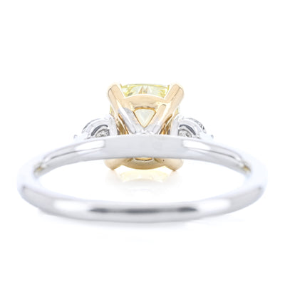 1.79CTW Fancy Yellow Cushion + Round Lab Grown Diamond Three Stone Engagement Ring - 14K White Gold + 18K Yellow Gold