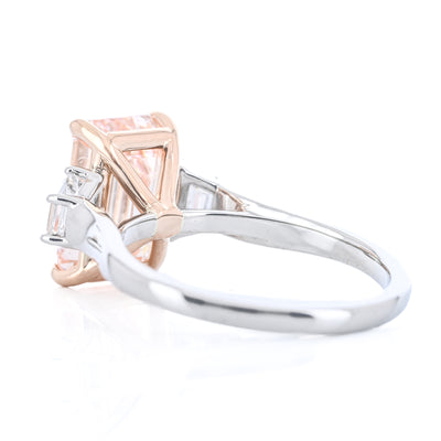4.35CTW Fancy Pink Emerald + Trapezoid Diamond Three Stone Engagement Ring - 18K Rose Gold + 950 Platinum