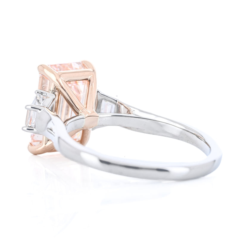 4.35CTW Fancy Pink Emerald + Trapezoid Diamond Three Stone Engagement Ring - 18K Rose Gold + 950 Platinum