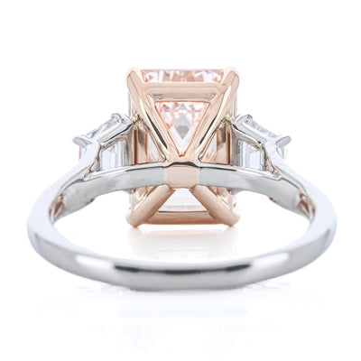 4.35CTW Fancy Pink Emerald + Trapezoid Diamond Three Stone Engagement Ring - 18K Rose Gold + 950 Platinum