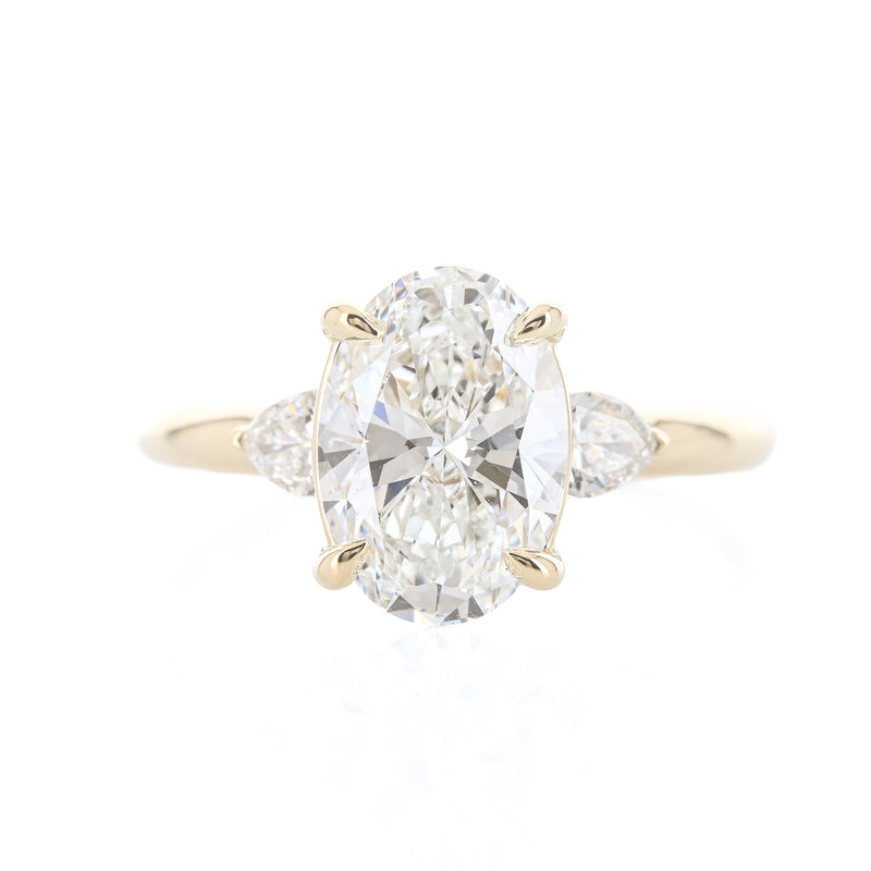 2.03CTW Oval + Pear Lab Grown Diamond Three Stone Engagement Ring - 14K Yellow Gold