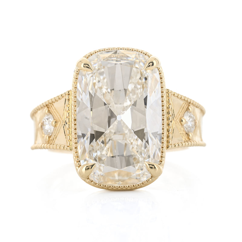 7.21CTW Cushion Lab Grown Diamond Engagement Ring - Diamond Milgrain Taper - 14K Yellow Gold