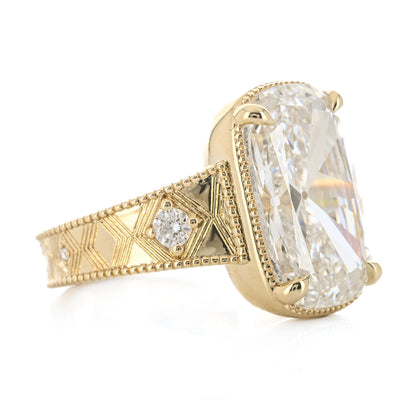 7.21CTW Cushion Lab Grown Diamond Engagement Ring - Diamond Milgrain Taper - 14K Yellow Gold