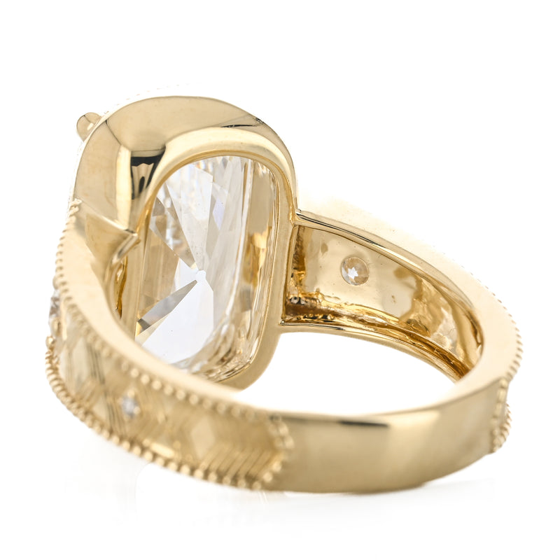 7.21CTW Cushion Lab Grown Diamond Engagement Ring - Diamond Milgrain Taper - 14K Yellow Gold