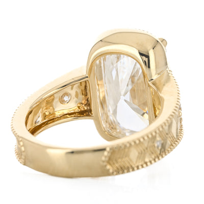 7.21CTW Cushion Lab Grown Diamond Engagement Ring - Diamond Milgrain Taper - 14K Yellow Gold