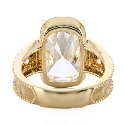 7.21CTW Cushion Lab Grown Diamond Engagement Ring - Diamond Milgrain Taper - 14K Yellow Gold