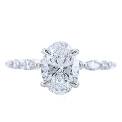 1.84CTW Oval Lab Grown Diamond Engagement Ring - Alternating Marquise + Round Diamond Band - 950 Platinum