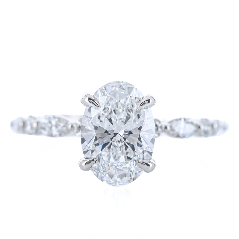 1.84CTW Oval Lab Grown Diamond Engagement Ring - Alternating Marquise + Round Diamond Band - 950 Platinum