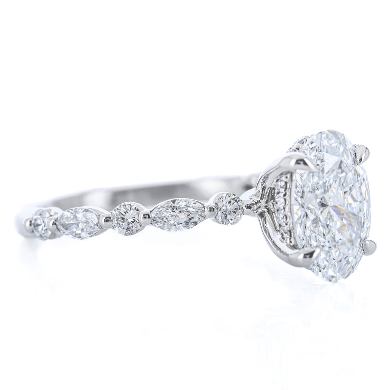 1.84CTW Oval Lab Grown Diamond Engagement Ring - Alternating Marquise + Round Diamond Band - 950 Platinum