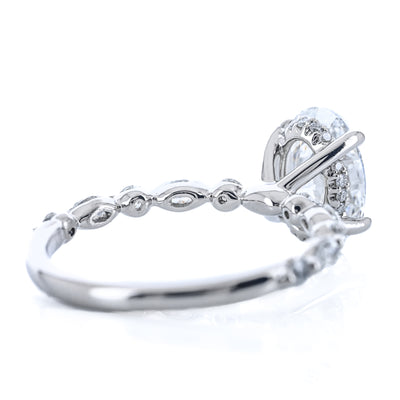 1.84CTW Oval Lab Grown Diamond Engagement Ring - Alternating Marquise + Round Diamond Band - 950 Platinum