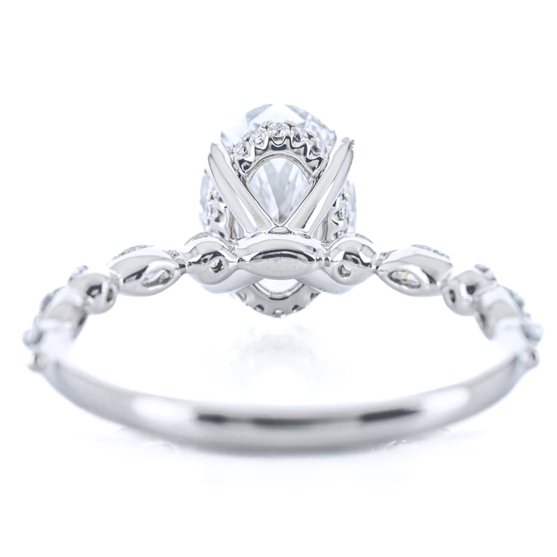 1.84CTW Oval Lab Grown Diamond Engagement Ring - Alternating Marquise + Round Diamond Band - 950 Platinum