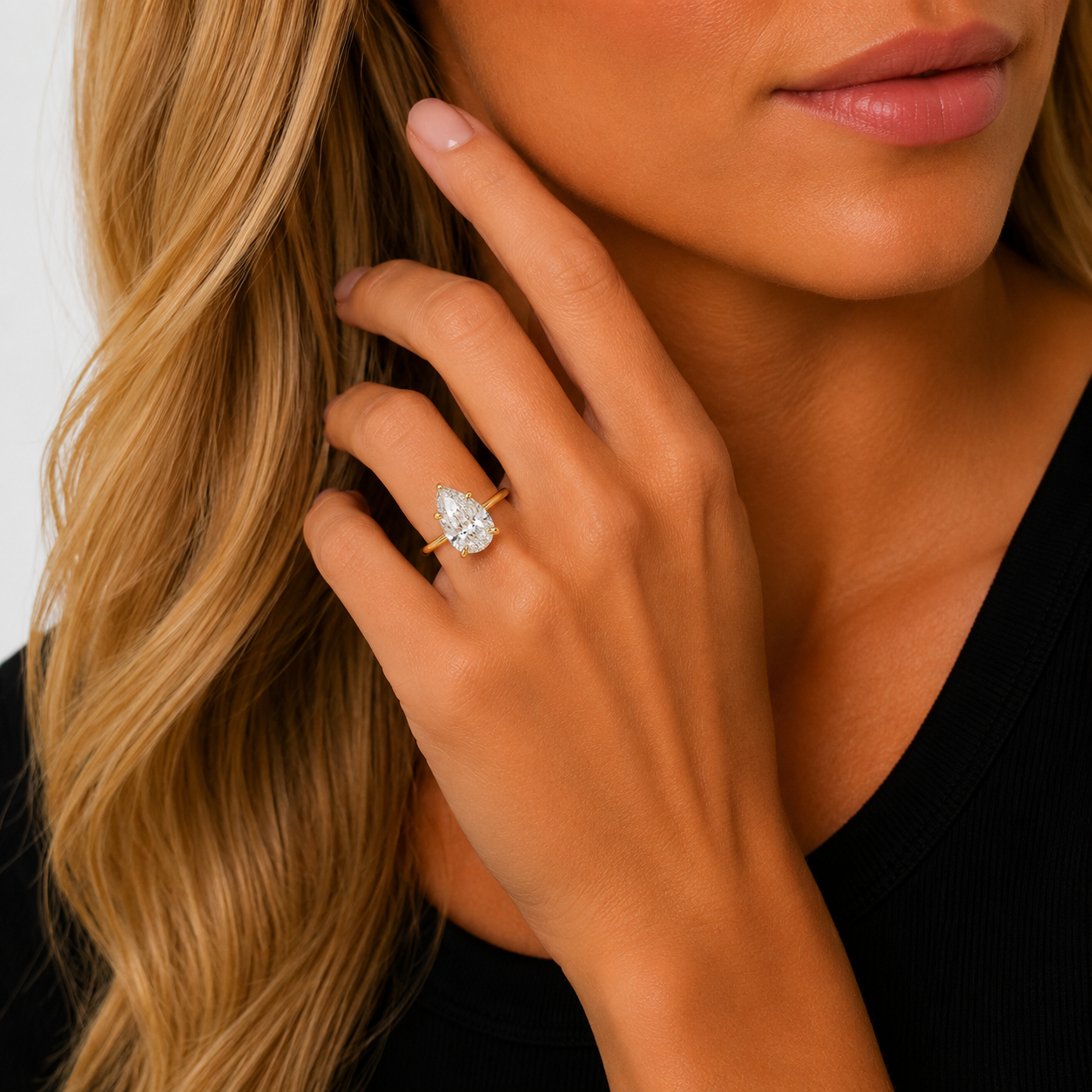 3.62CTW Pear Lab-Grown Diamond Engagement Ring - Solitaire + Hidden ...