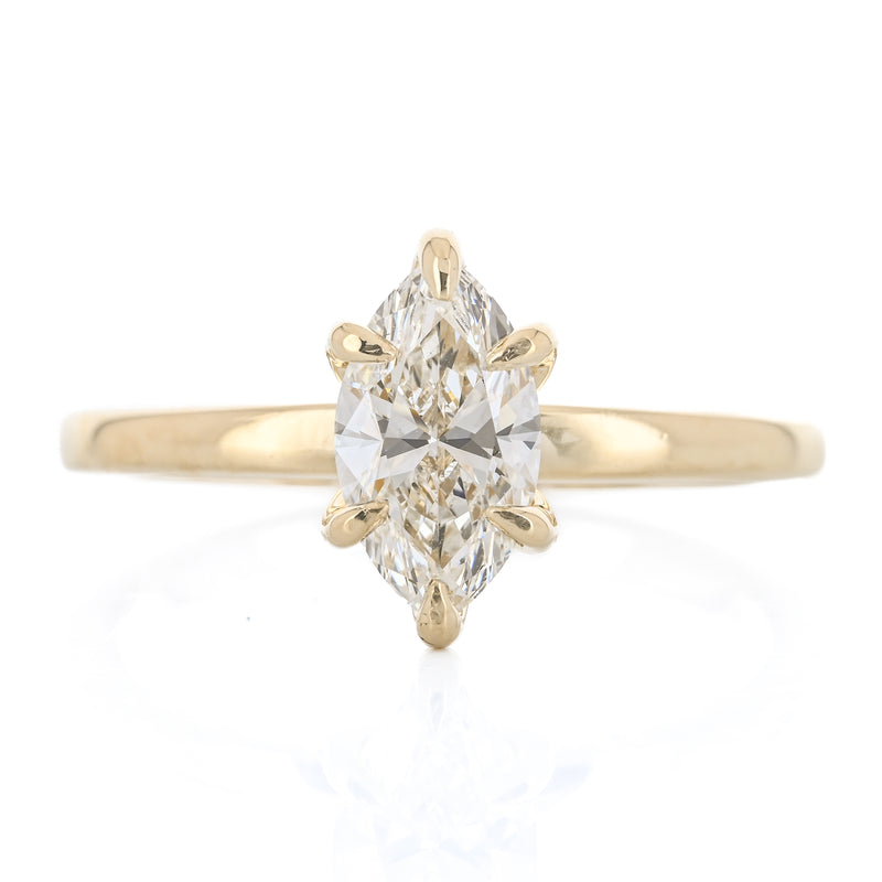.83CT Marquise Lab Grown Diamond Engagement Ring -  Solitaire + Pavè Prongs - 14K Yellow Gold