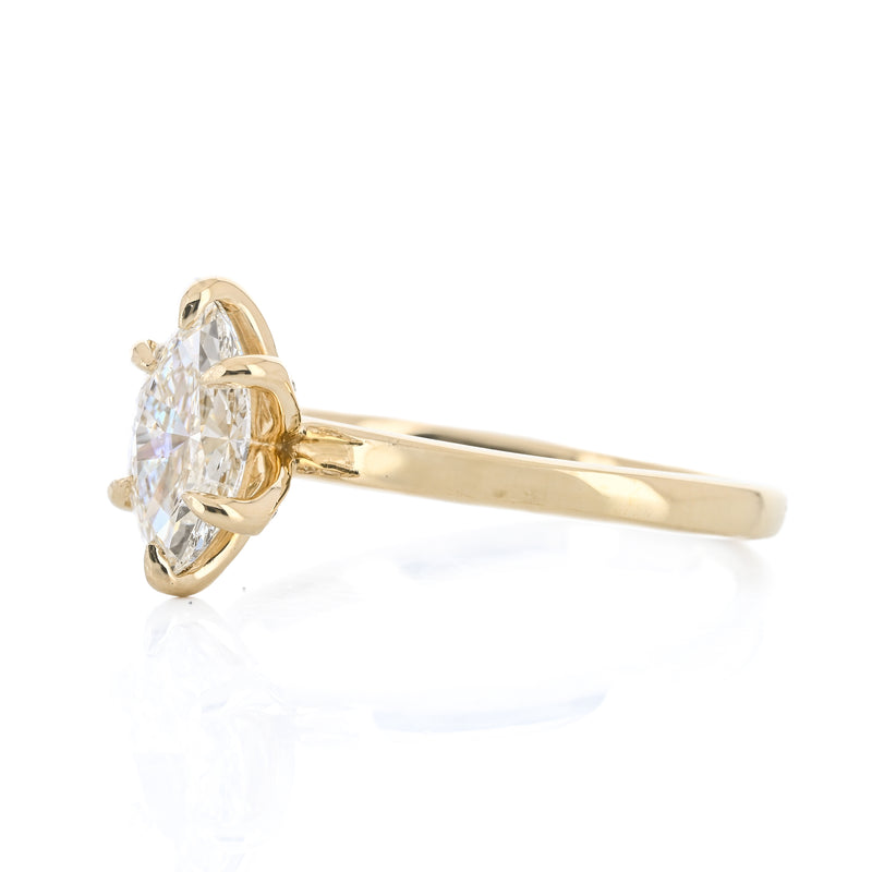.83CT Marquise Lab Grown Diamond Engagement Ring -  Solitaire + Pavè Prongs - 14K Yellow Gold