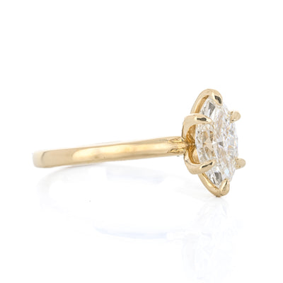 .83CT Marquise Lab Grown Diamond Engagement Ring -  Solitaire + Pavè Prongs - 14K Yellow Gold