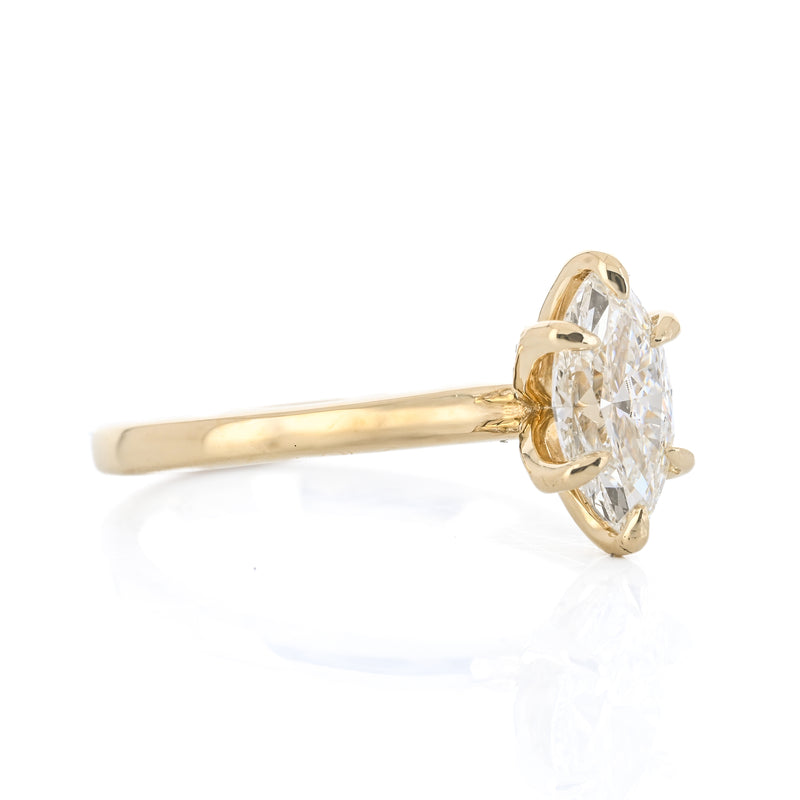 .83CT Marquise Lab Grown Diamond Engagement Ring -  Solitaire + Pavè Prongs - 14K Yellow Gold