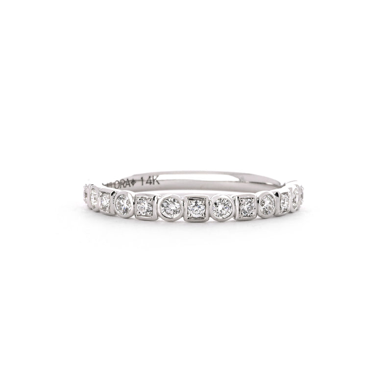 0.32ctw Round + Square Bezel Diamond Band - 14K White Gold