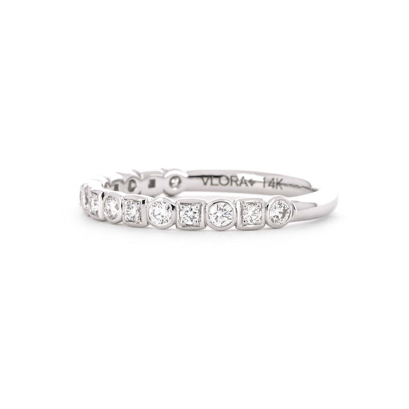 0.32ctw Round + Square Bezel Diamond Band - 14K White Gold
