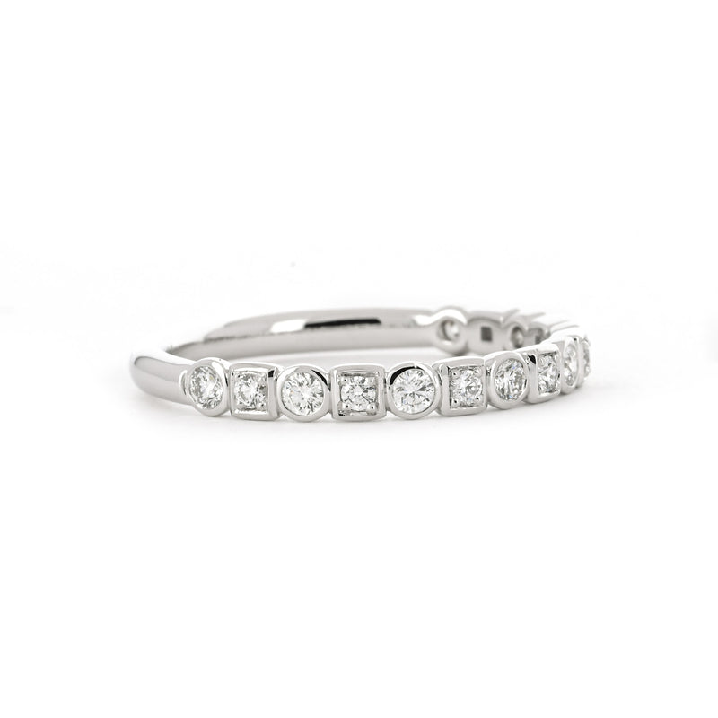 0.32ctw Round + Square Bezel Diamond Band - 14K White Gold