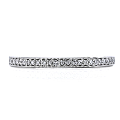 .11CTW Round Diamond Band, Size 4.5 - Bead and Bright Set - 14K White Gold