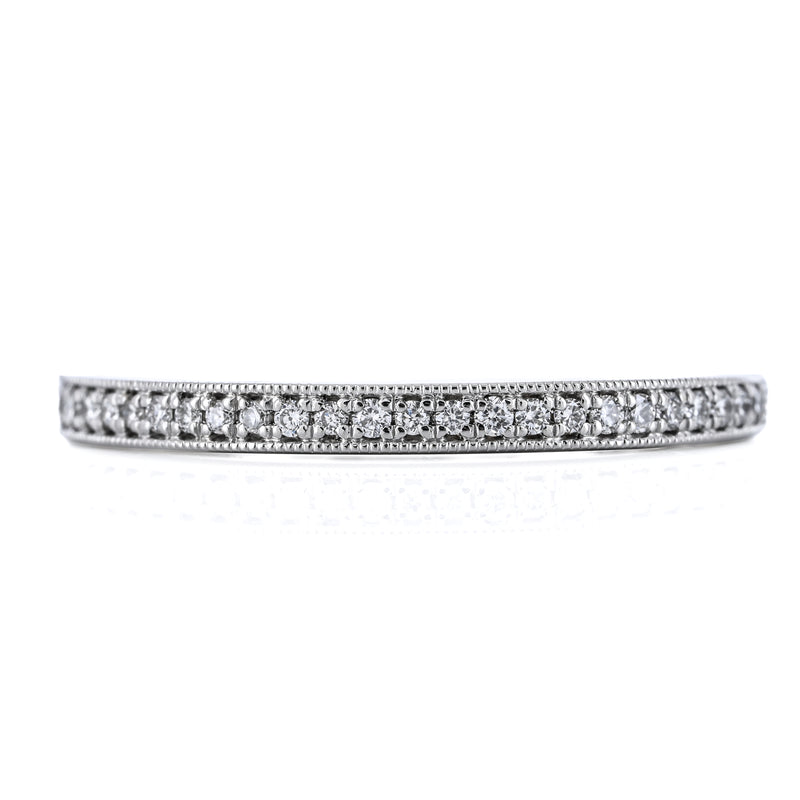 .11CTW Round Diamond Band, Size 4.5 - Bead and Bright Set - 14K White Gold