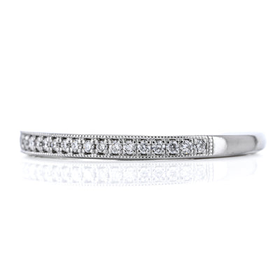.11CTW Round Diamond Band, Size 4.5 - Bead and Bright Set - 14K White Gold