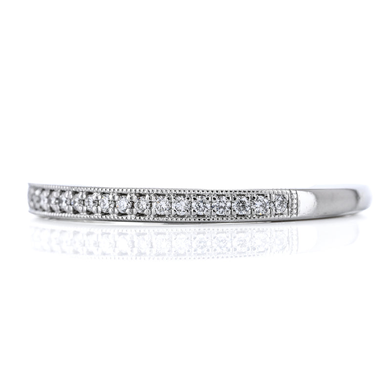 .11CTW Round Diamond Band, Size 4.5 - Bead and Bright Set - 14K White Gold