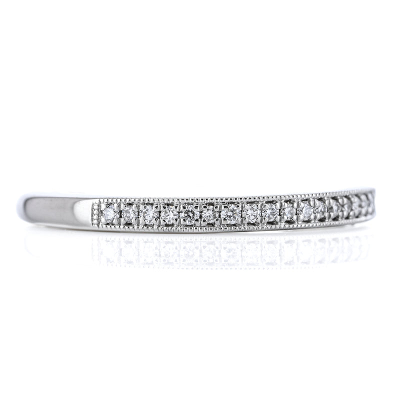 .11CTW Round Diamond Band, Size 4.5 - Bead and Bright Set - 14K White Gold