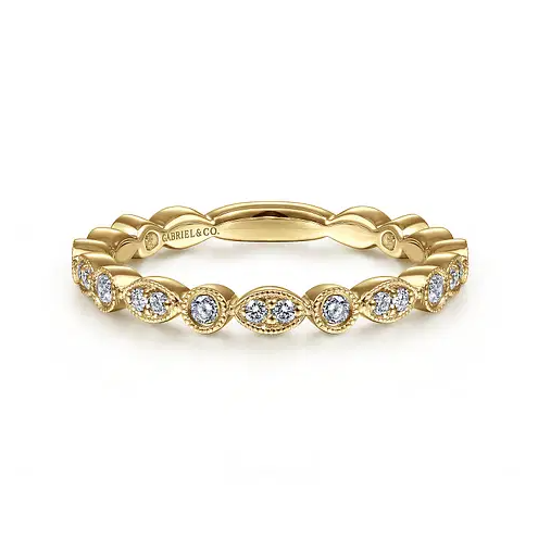 0.25ctw Round & Marquise Scalloped Stackable Band, Size 6.5 – 14K Yellow Gold