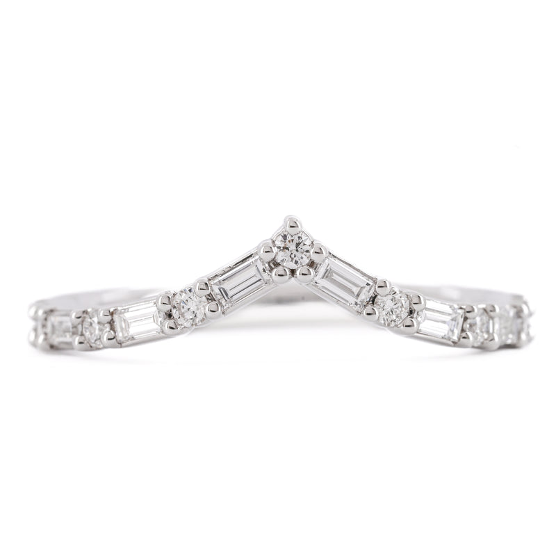 .40CTW Alternating Baguette and Round Diamond “V” Contour Band – 14K White Gold