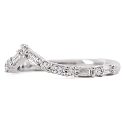 .40CTW Alternating Baguette and Round Diamond “V” Contour Band – 14K White Gold