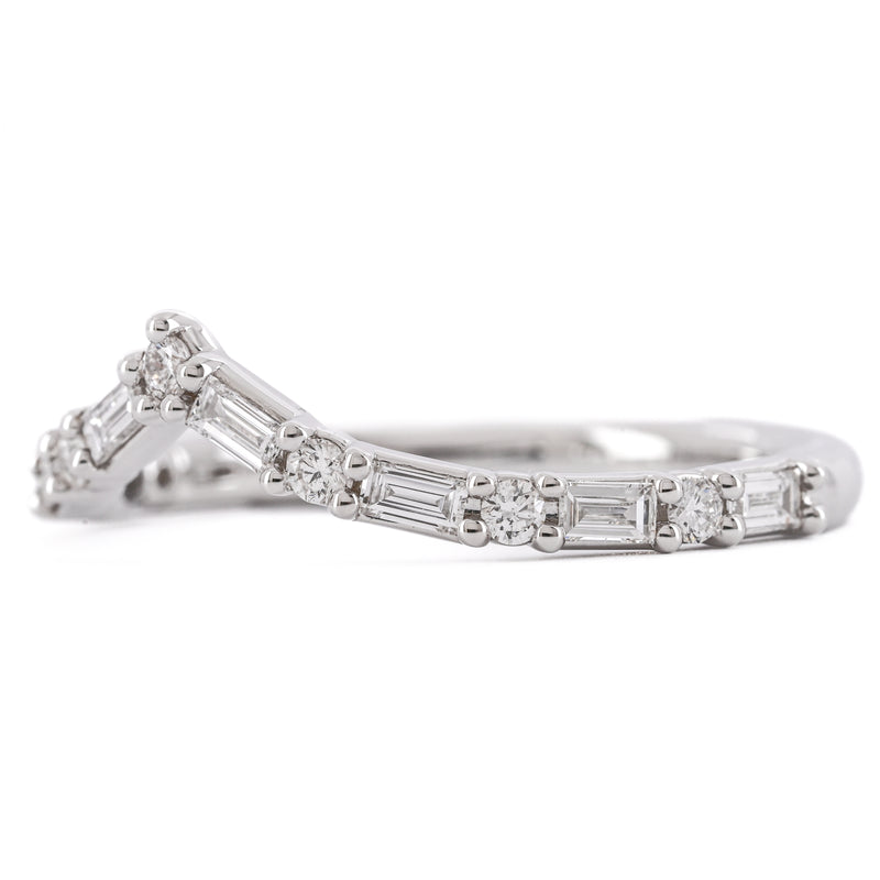 .40CTW Alternating Baguette and Round Diamond “V” Contour Band – 14K White Gold