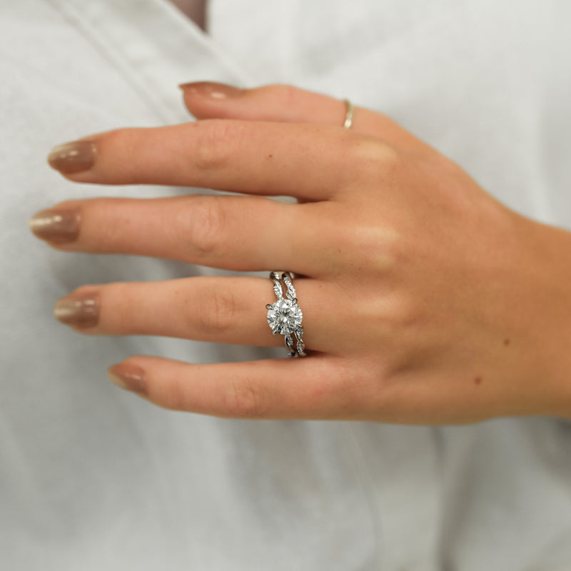 .09CTW Round Diamond Band - Twist + Pavé - 14K White Gold