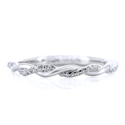 .09CTW Round Diamond Band - Twist + Pavé - 14K White Gold