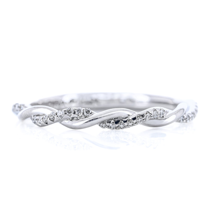.09CTW Round Diamond Band - Twist + Pavé - 14K White Gold