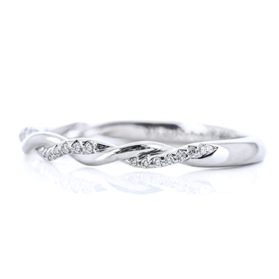 .09CTW Round Diamond Band - Twist + Pavé - 14K White Gold