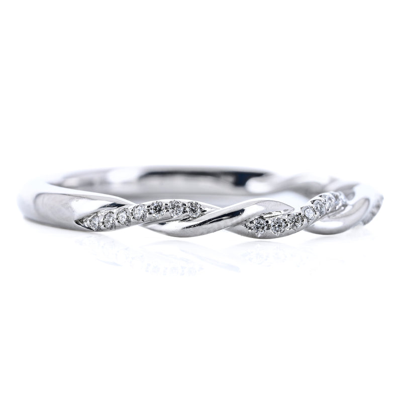 .09CTW Round Diamond Band - Twist + Pavé - 14K White Gold