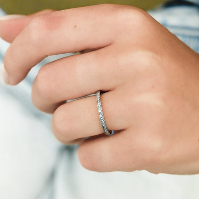 .11CTW Round Diamond Band, Size 4.5 - Bead and Bright Set - 14K White Gold