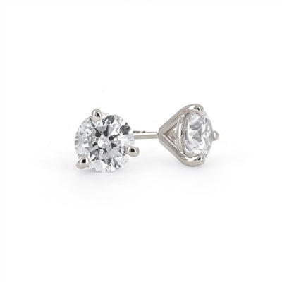 1.03ctw Round Diamond Stud Earrings, 3 Prong - 14K White Gold