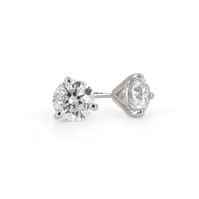 1.03ctw Round Diamond Stud Earrings, 3 Prong - 14K White Gold