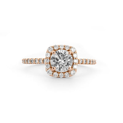 1.43ctw Round Diamond Engagement Ring - Halo + Pavê Band - Rose Gold